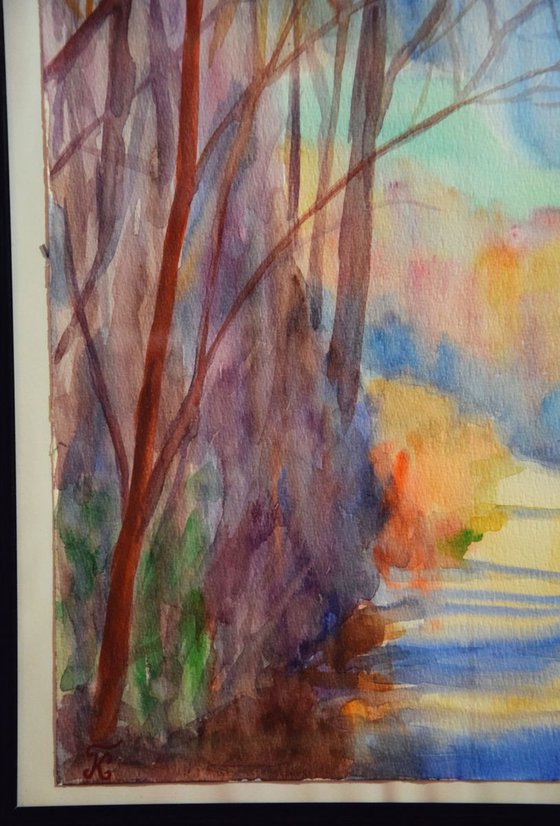 Watercolor painting Spring in the forest in Bratislava Slovakia