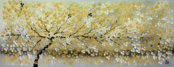 Golden Cherries II - large acrylic abstract painting cherry blossoms nature painting canvas wall art