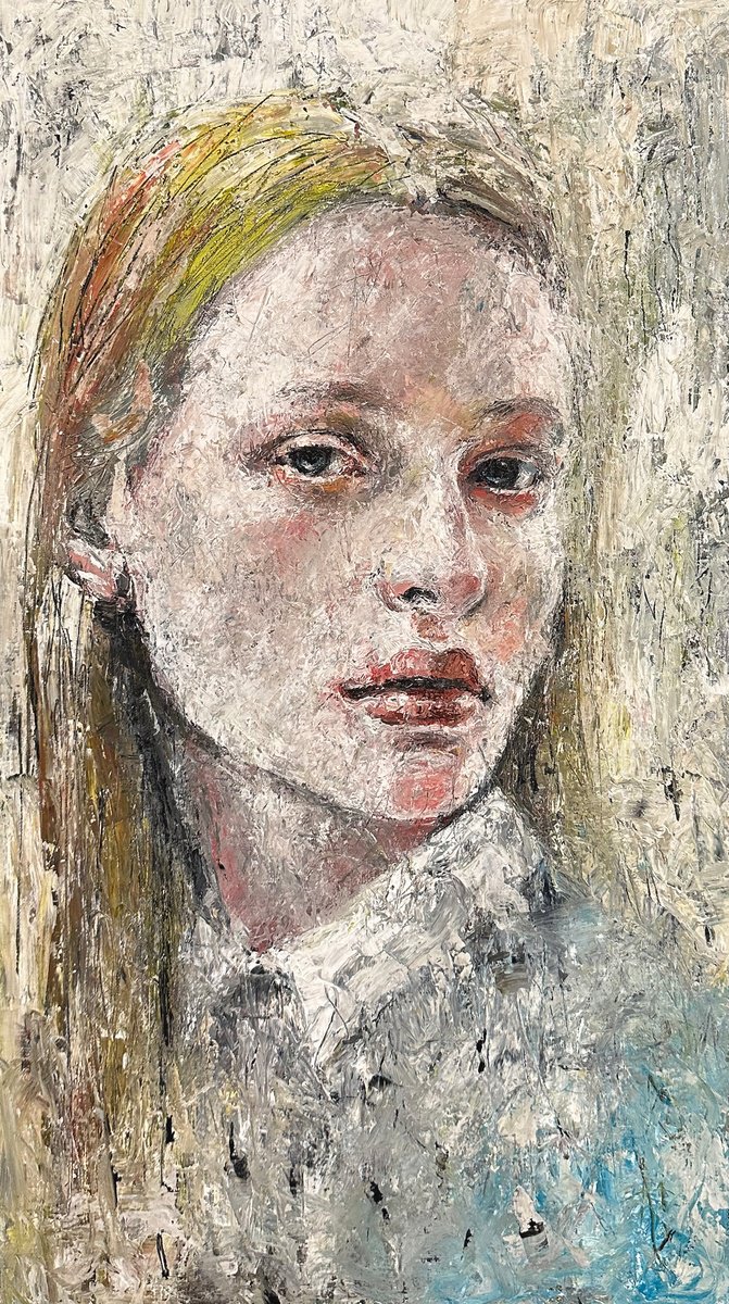 Surrealistic Portrait Oil Painting By Margarita Ivanova, 16 X 28", Noon In The Birch Forest, Original Artwork