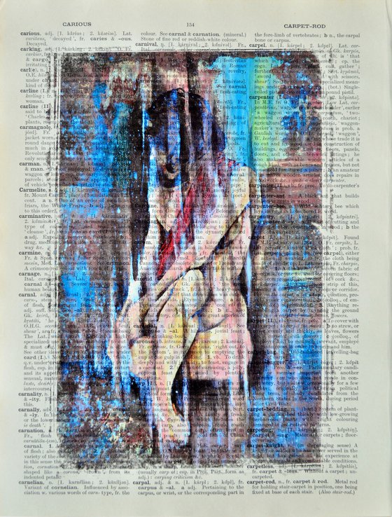 Naked Shining - Collage Art on Large Real English Dictionary Vintage Book Page