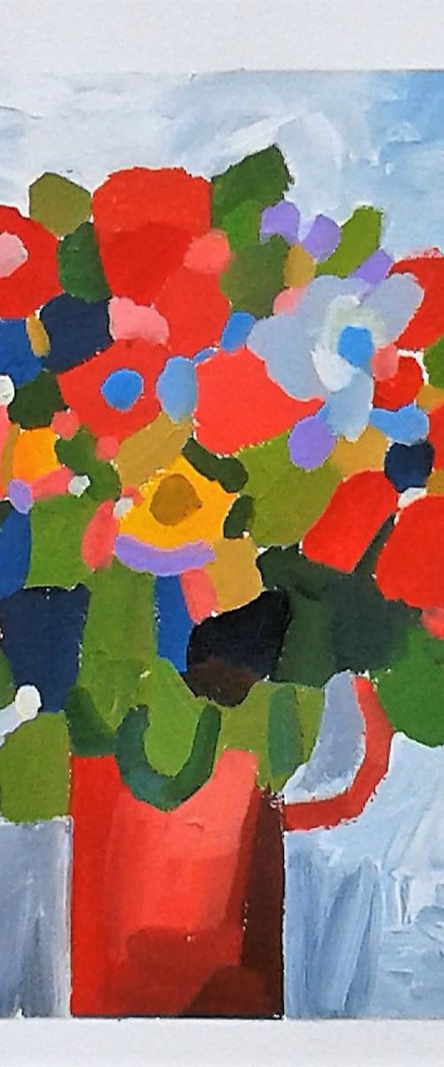 Summer Flowers in a Red Vase II by Jan Rippingham