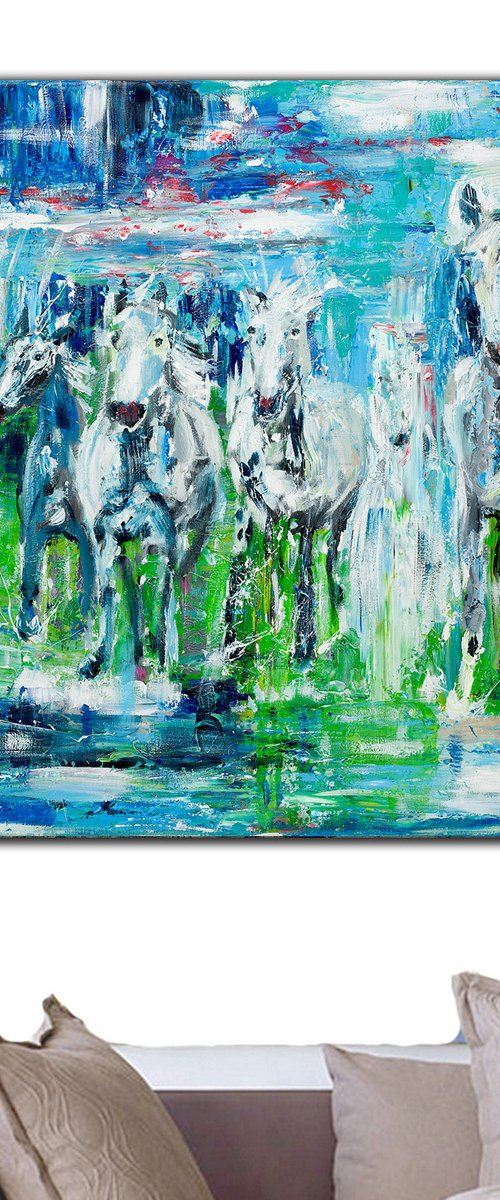 Horse painting: MYSTERY HORSES IV- 100 x 120 cm. Abstract painting by Oswin Gesselli
