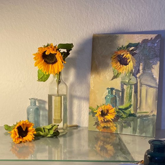 Sunflowers with a dash of blue