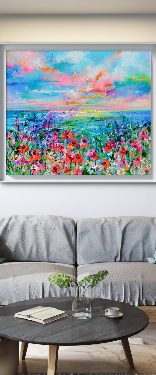Wild Flowers and Poppies on the Seaside Cliff by Soos Roxana Gabriela