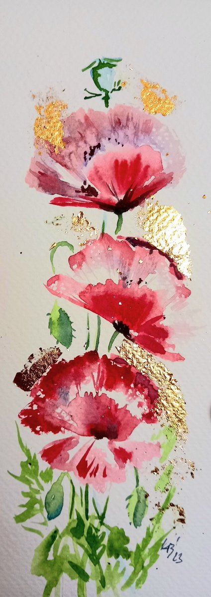 Sweet poppies with gold by Kovacs Anna Brigitta