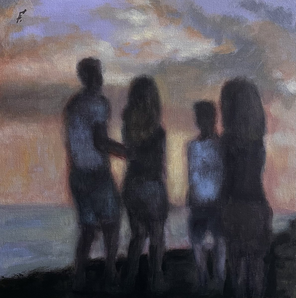 Impressionistic Portrait Acrylic Painting By Nikola Gulev, 20 X 20", "Walk By The Sea", Original Artwork