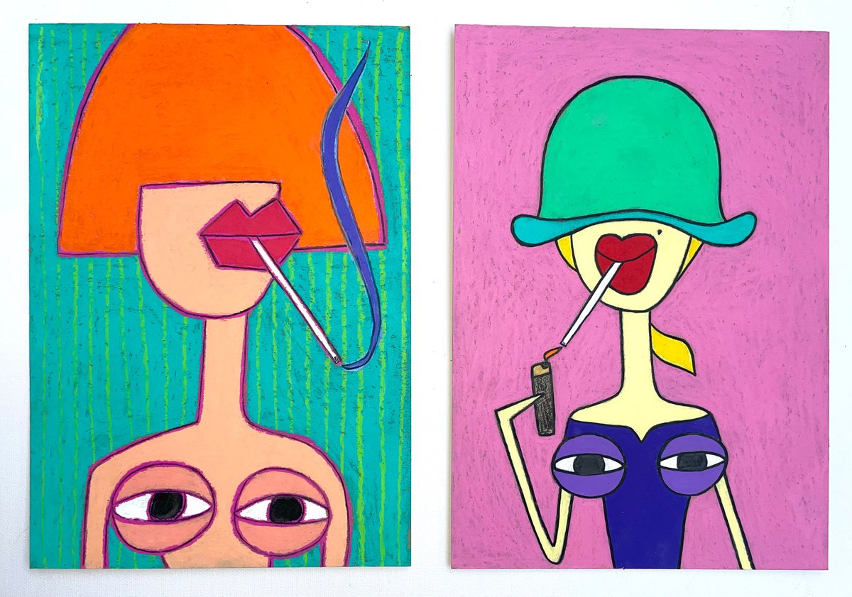 Set 2 artworks "My Tits"(neon tints/thin cigarettes) by Ann Zhuleva