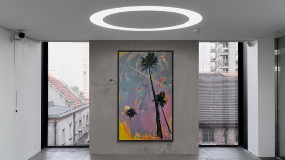 XL Big artwork - "Flight to Miami" - Pop Art - Huge painting - Palm - Street Art - Expressionism - Sunset