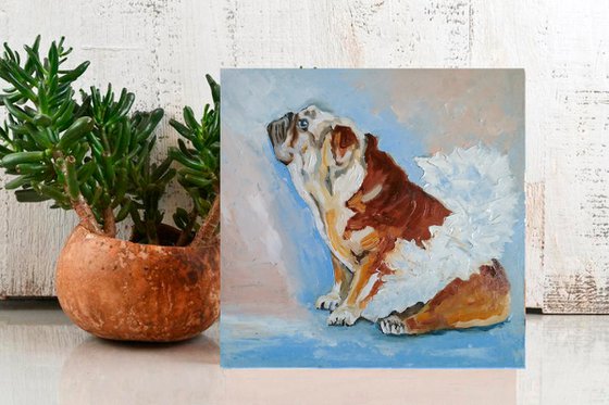 Bulldog Painting Original Art Funny Pet Artwork Dog Ballerina Wall Art