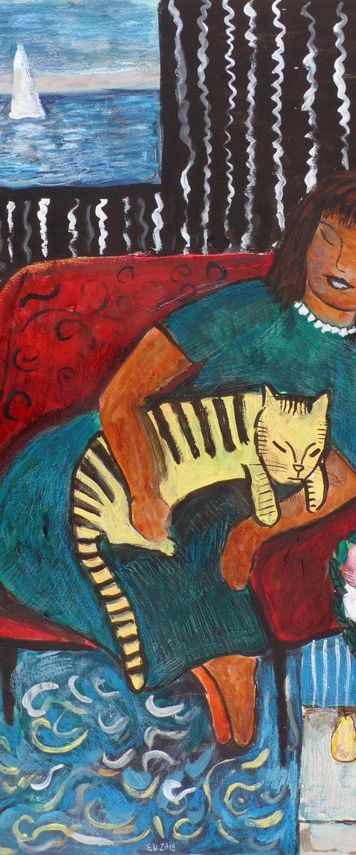 Woman with a Cat by Elizabeth Vlasova