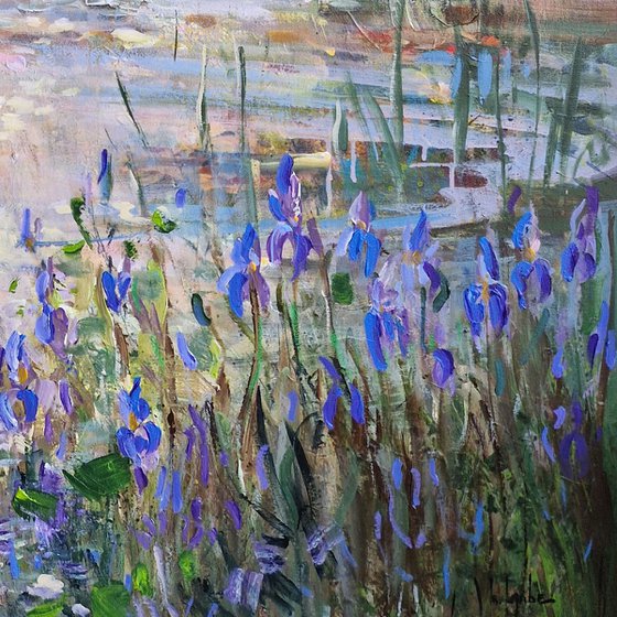 Blue irises at the pond II