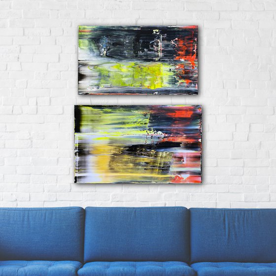 "We Burn Clean" - Save As A Series - Original PMS Large Abstract Diptych Acrylic Paintings On Hand Stretched Canvas - 30" x 34"