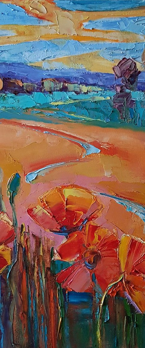 Landscape with poppies by Mary Voloshyna