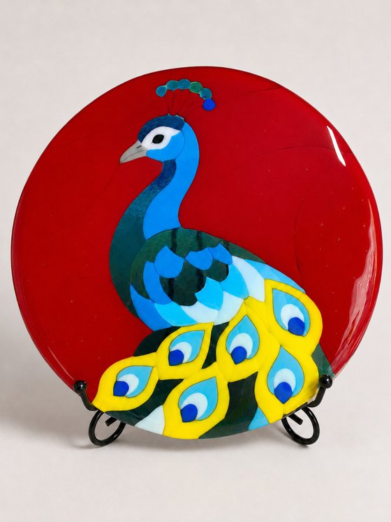 Peacock Fused Glass Bird Art