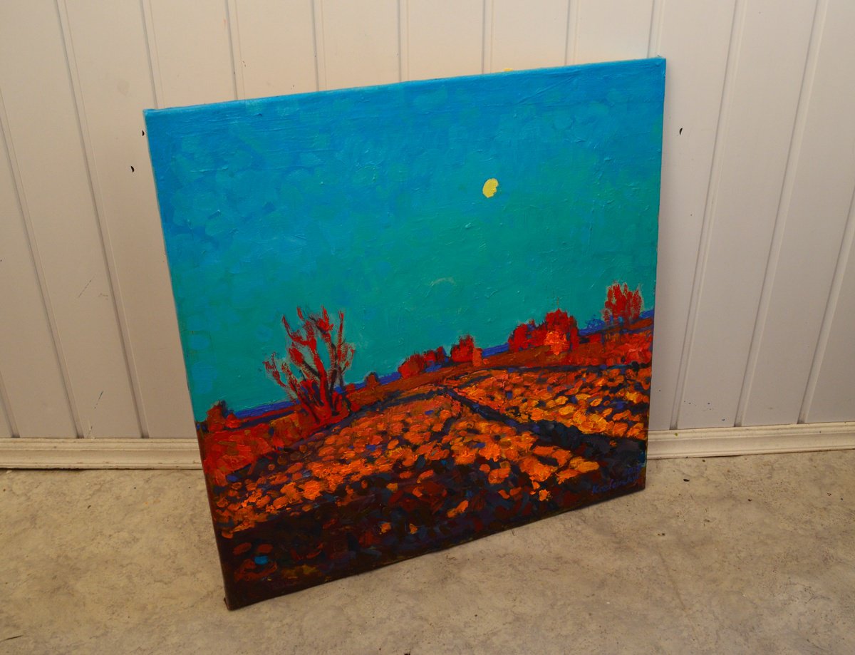 Impressionistic Landscape Oil Painting By Mykola Kozlovsky, 24 X 24", Ground. Evening Is Coming, Original Artwork