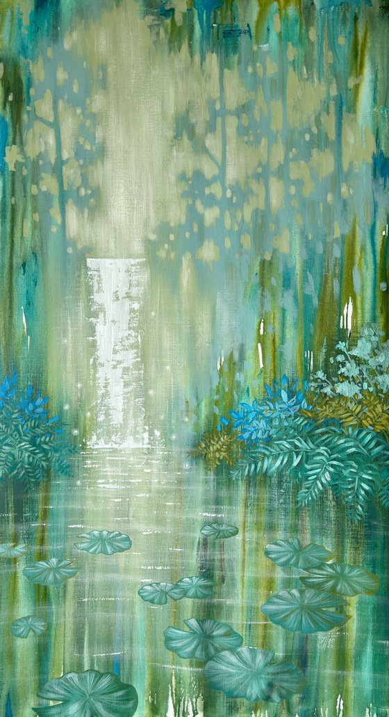 Sparkling Waterfall and Pond
