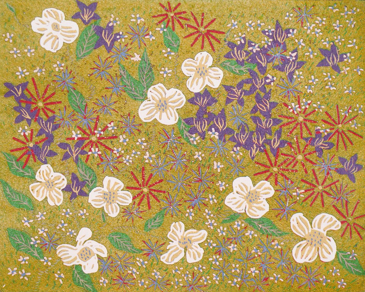 Impressionistic Botanical Linocut By Angela Maher, 12 X 10, Secret Garden, Original Artwork