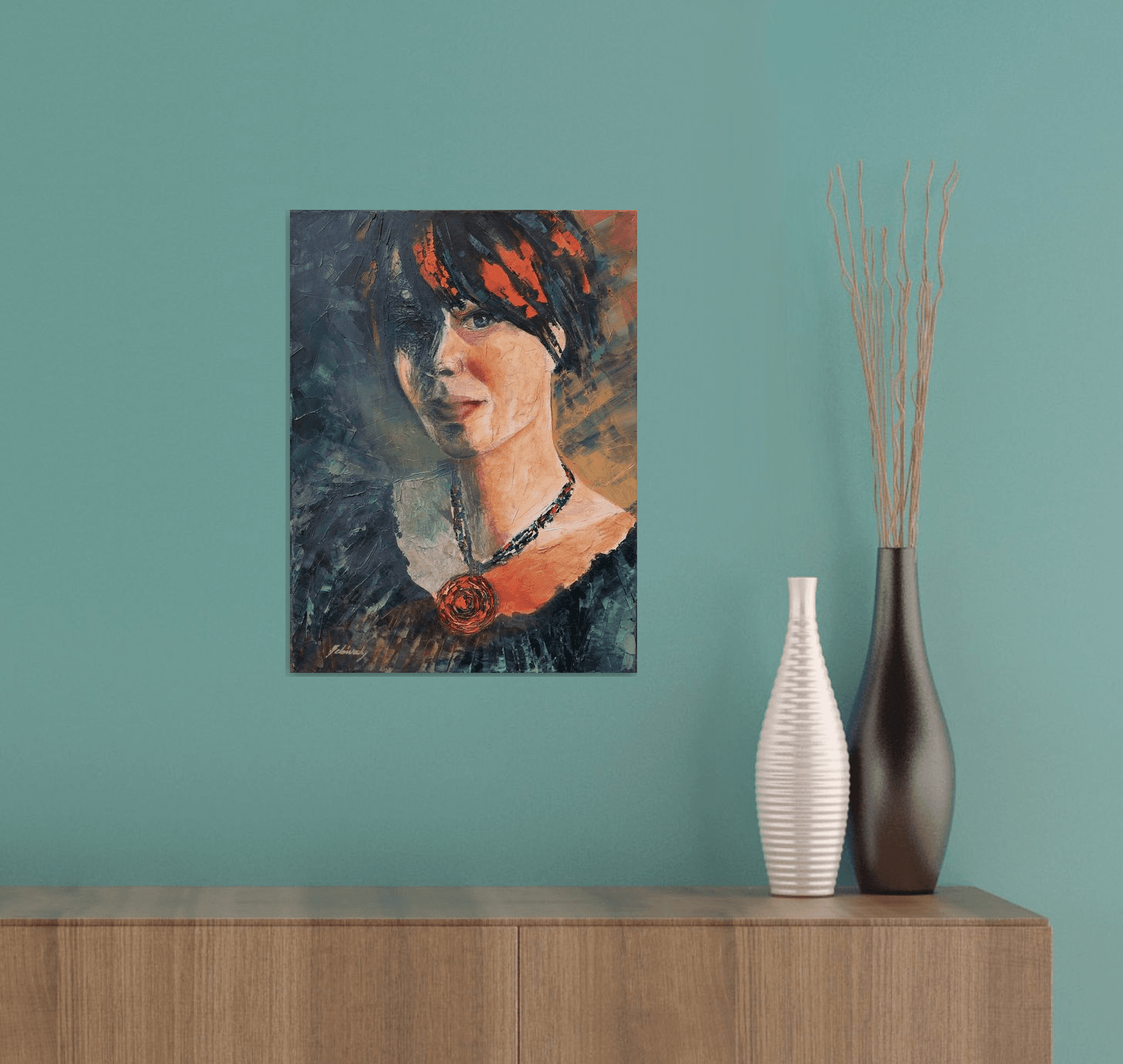 Still in Love with You - 40 x 30 cm, very textured abstract oil portrait painting