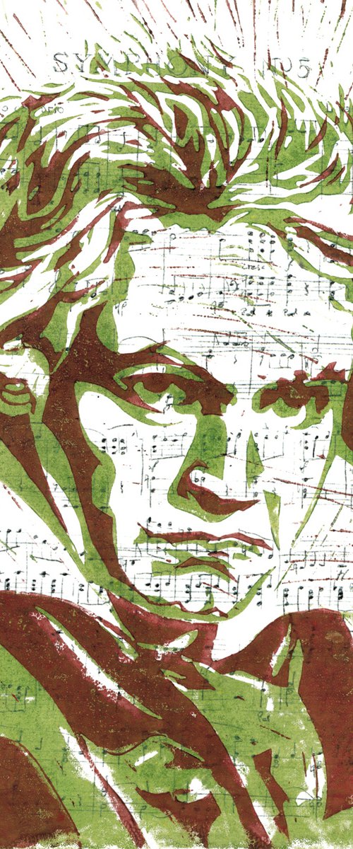 Composers - Beethoven - Portrait on notes im red and green by Reimaennchen - Christian Reimann