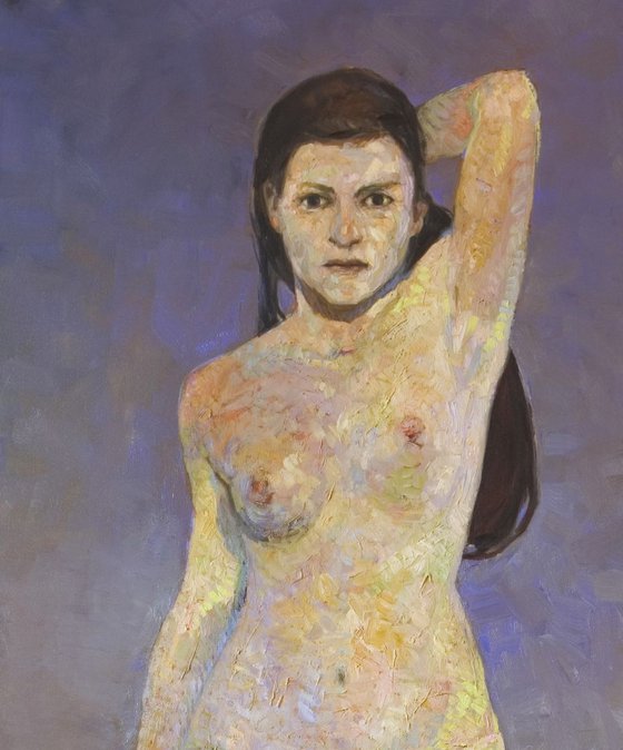 large impressionist nude woman in natural tones