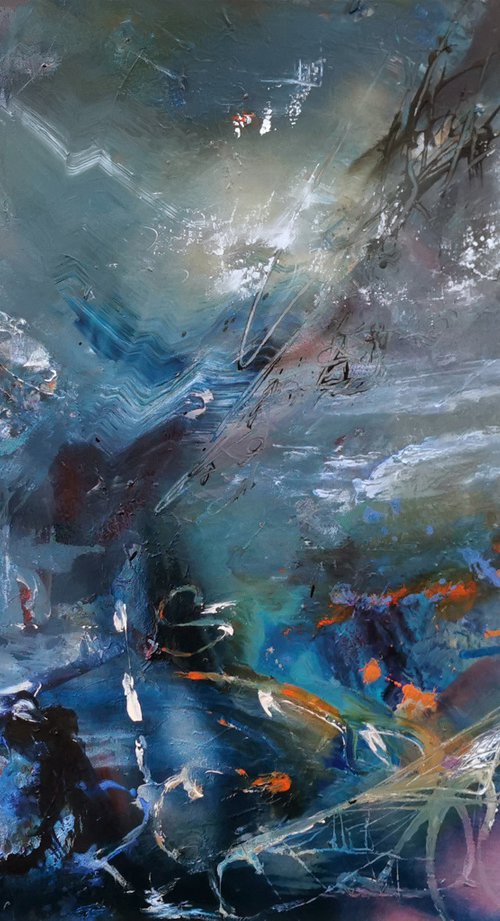 Large mindscape the silence after a summer storm beautiful blue and purple landscape signed O Kloska by Kloska Ovidiu