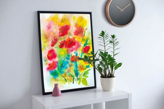 Red Poppy Abstract floral painting