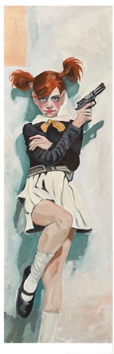 Impressionistic Portrait Oil Painting By Lola Jovan, 10 X 30", Pippi