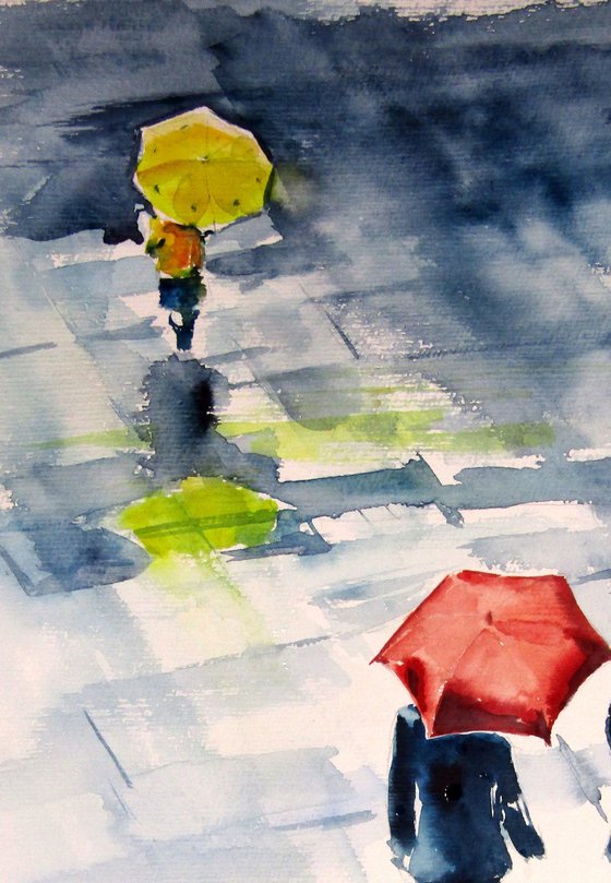 Family with umbrellas