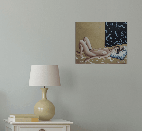 Oil painting on canvas ( youth artwork ) NUDE woman lying