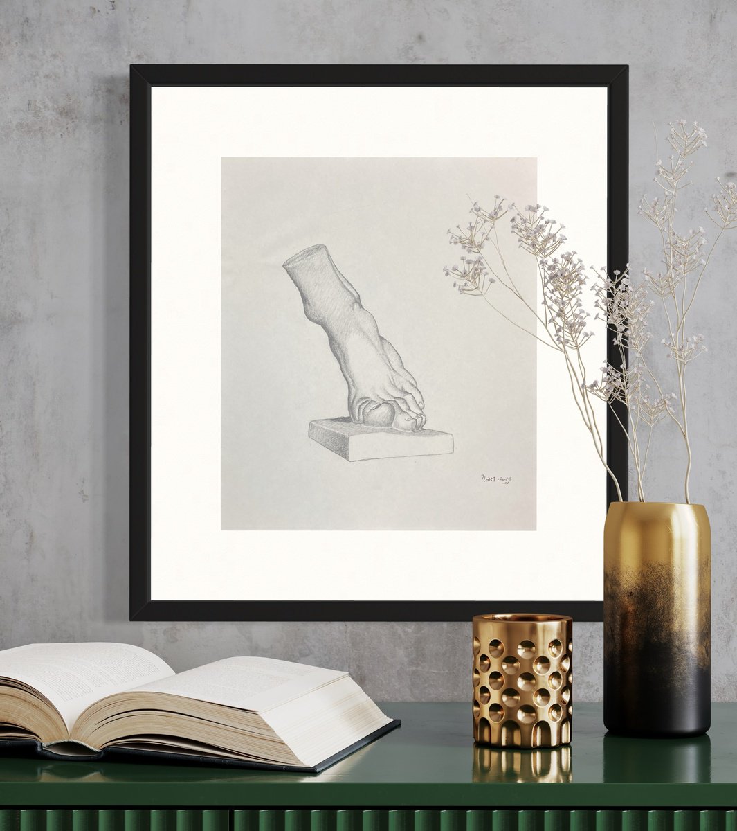 Still Life Pencil Drawing By Michael E. Voss, 11 X 13", Foot Study - After Bargue, Original Artwork