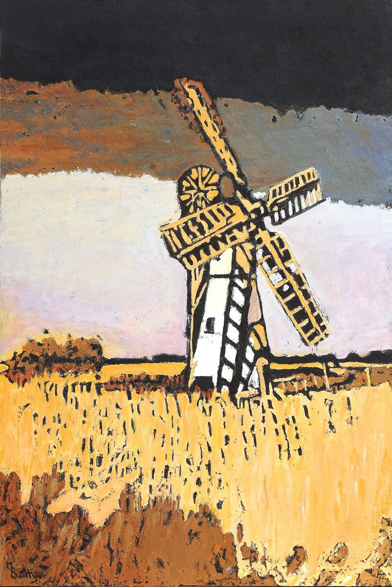 Windmill At Thurne - Framed - Ready To Hang - Ink Resist Painting by Margaret Battye