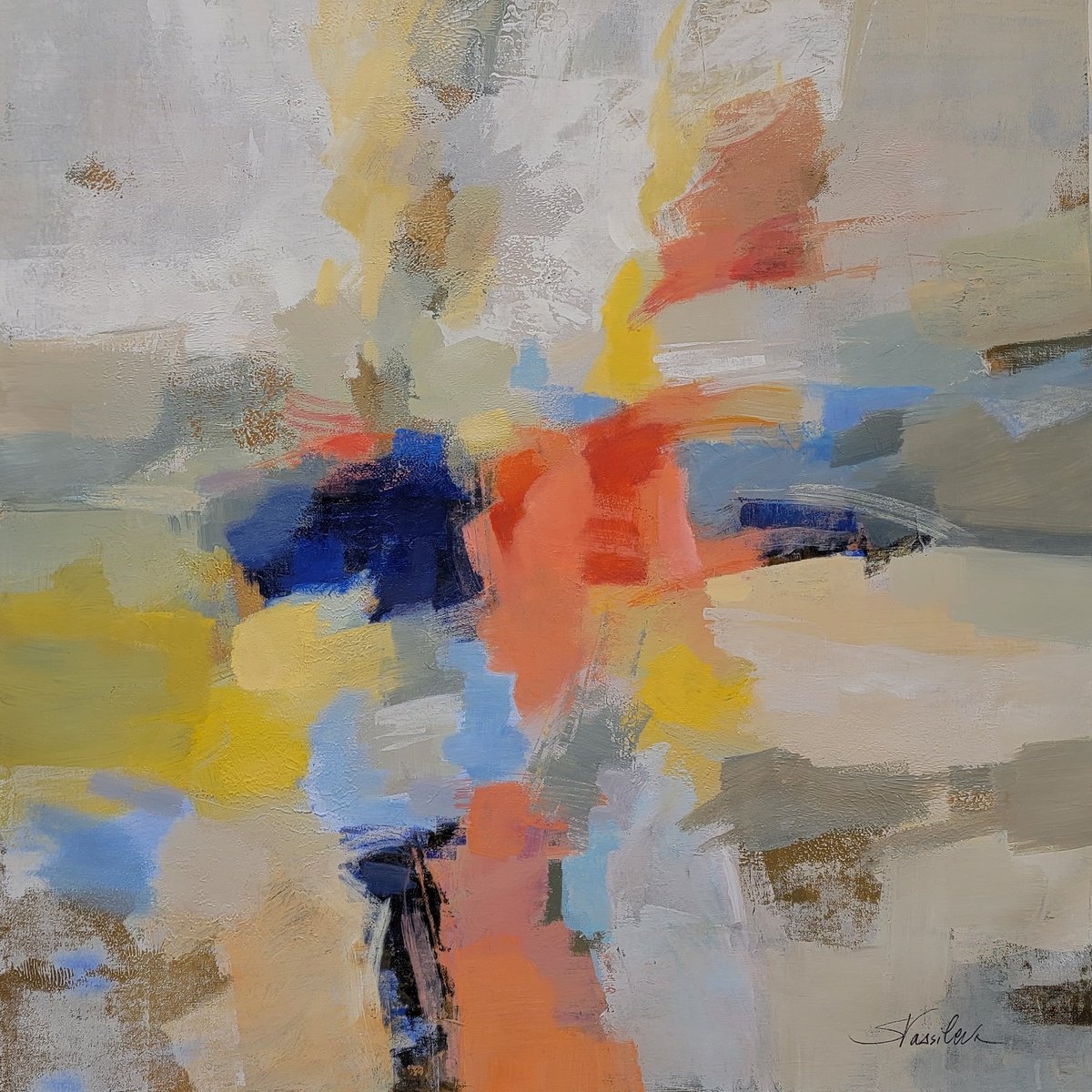 Abstract Acrylic Painting By Silvia Vassileva, 36 X 36", Island Fiesta, Original Artwork