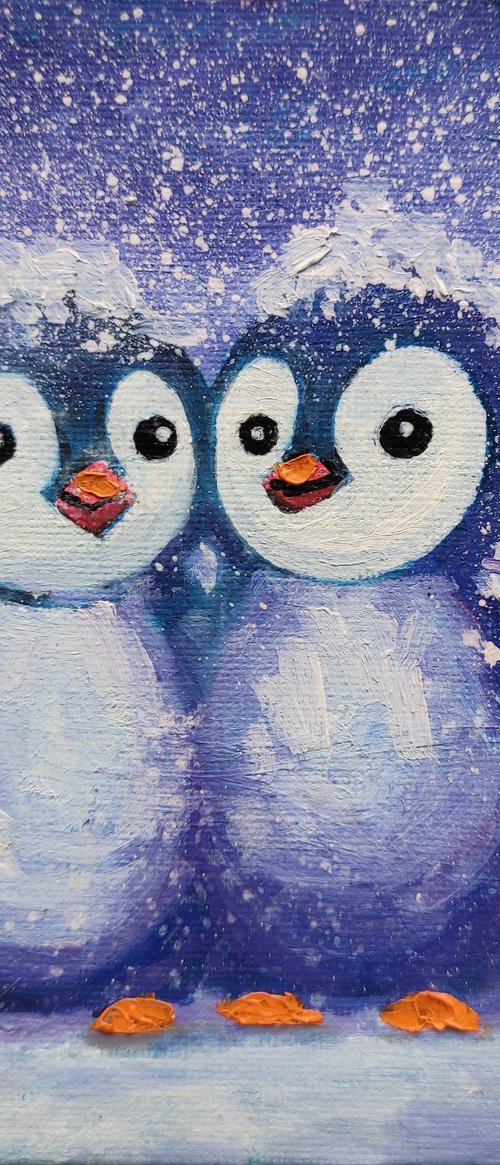 Two penguins painting by Yulia Berseneva