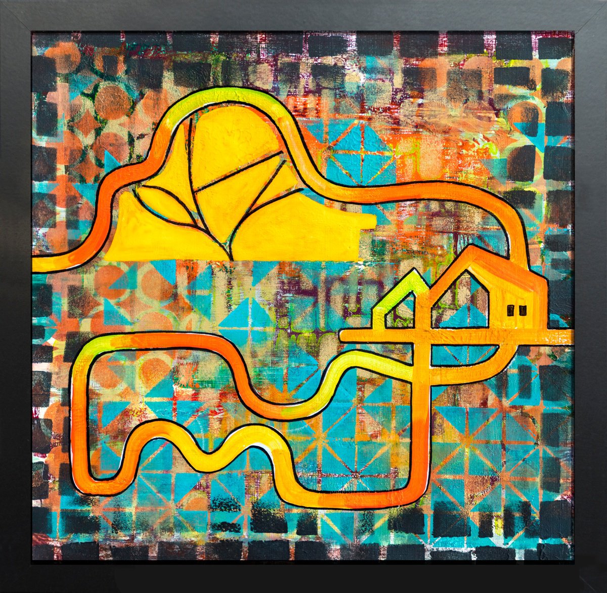 Organic Cityscapes Acrylic Painting By Ariadna De Raadt, 14 X 14, Home And Silence 3, Original Artwork