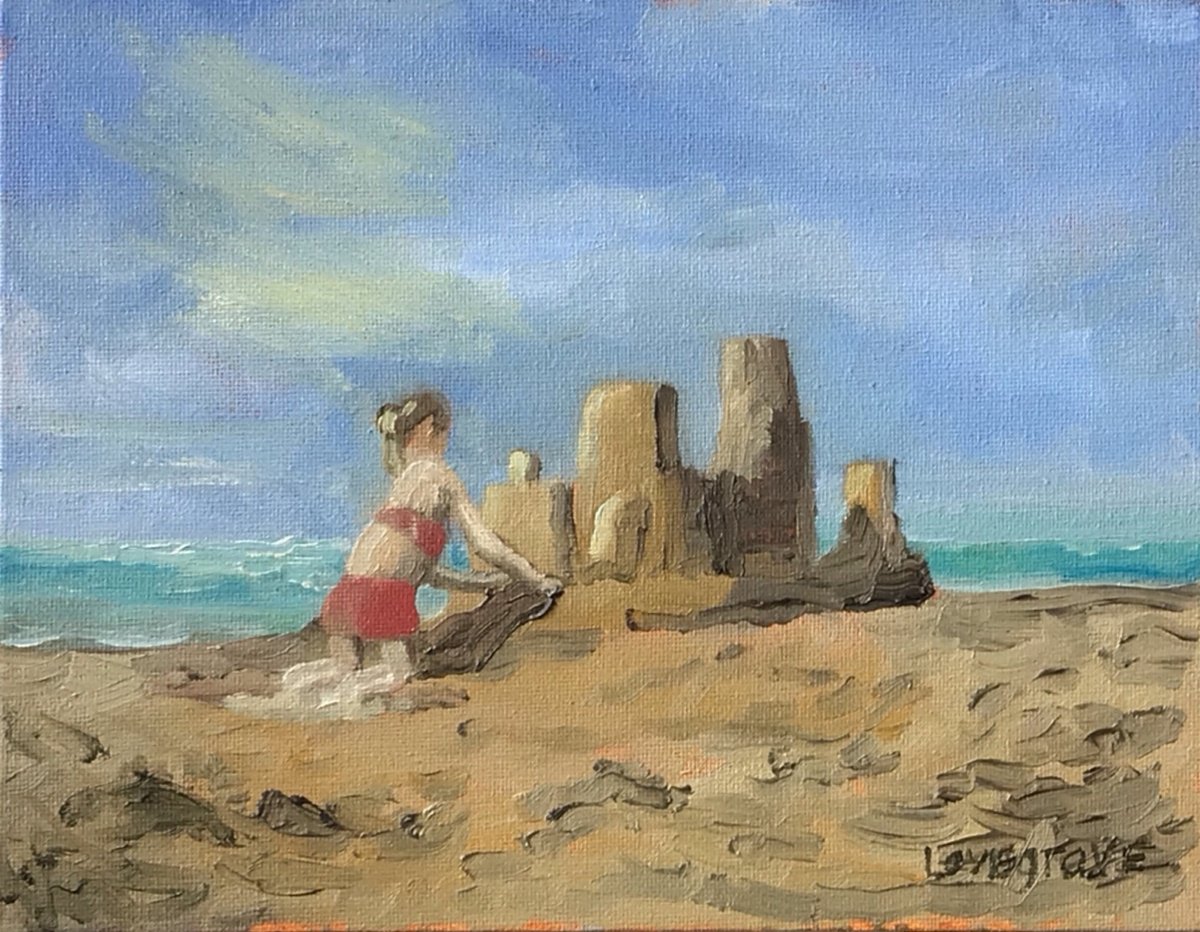 Impressionistic Landscape Oil Painting By Julian Lovegrove Art, 10 X 8", Building Sandcastles., Original Artwork