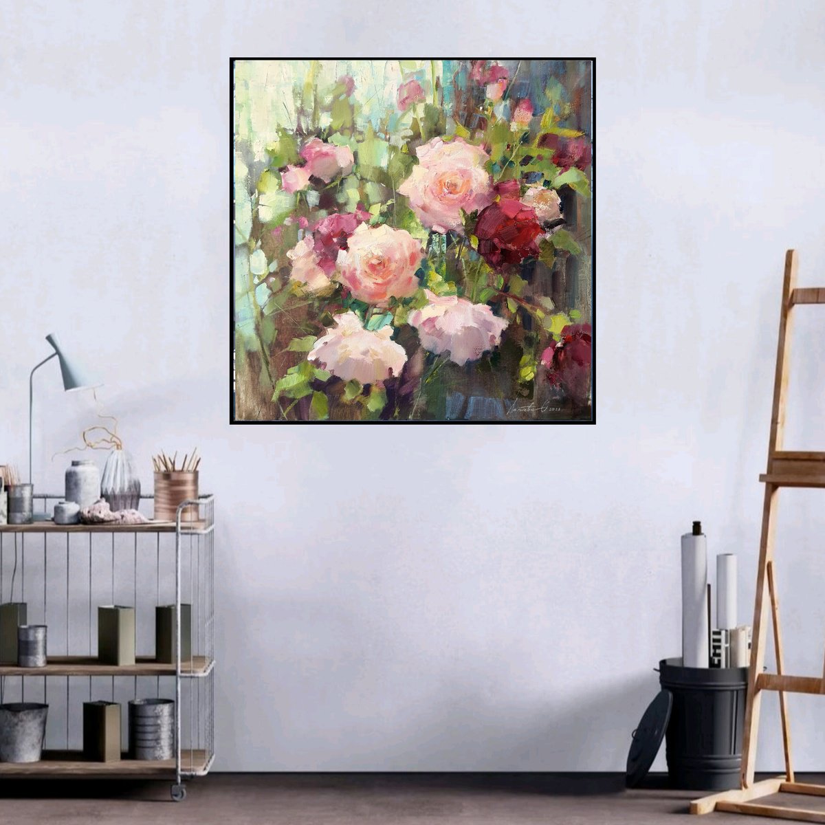 Impressionistic Botanical Oil Painting By Olha Laptieva, 20 X 20", In The Botanical Garden, Original Artwork