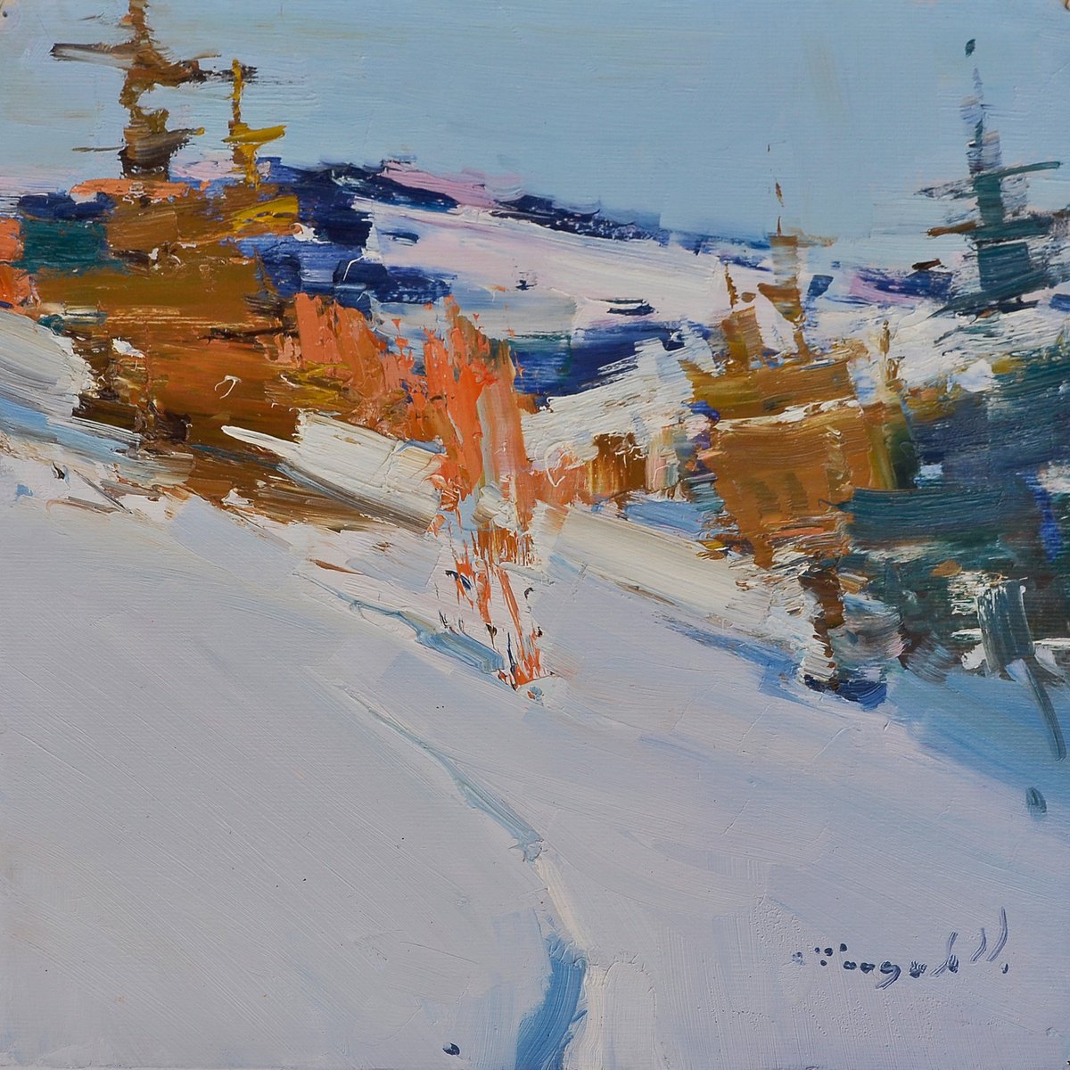 Impressionistic Landscape Oil Painting By Alexander Shandor, 10 X 10, Etude 120, Original Artwork