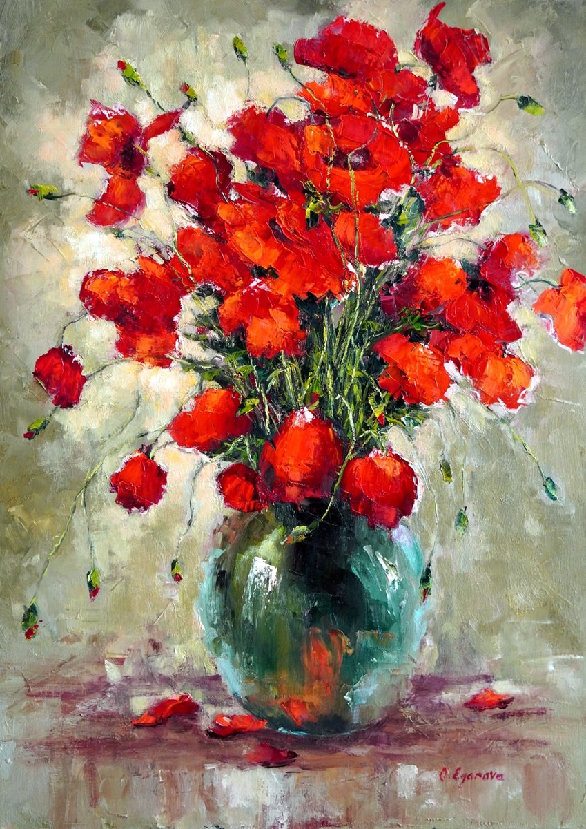 Poppies in the Turquoise Vase by Olga Egorov