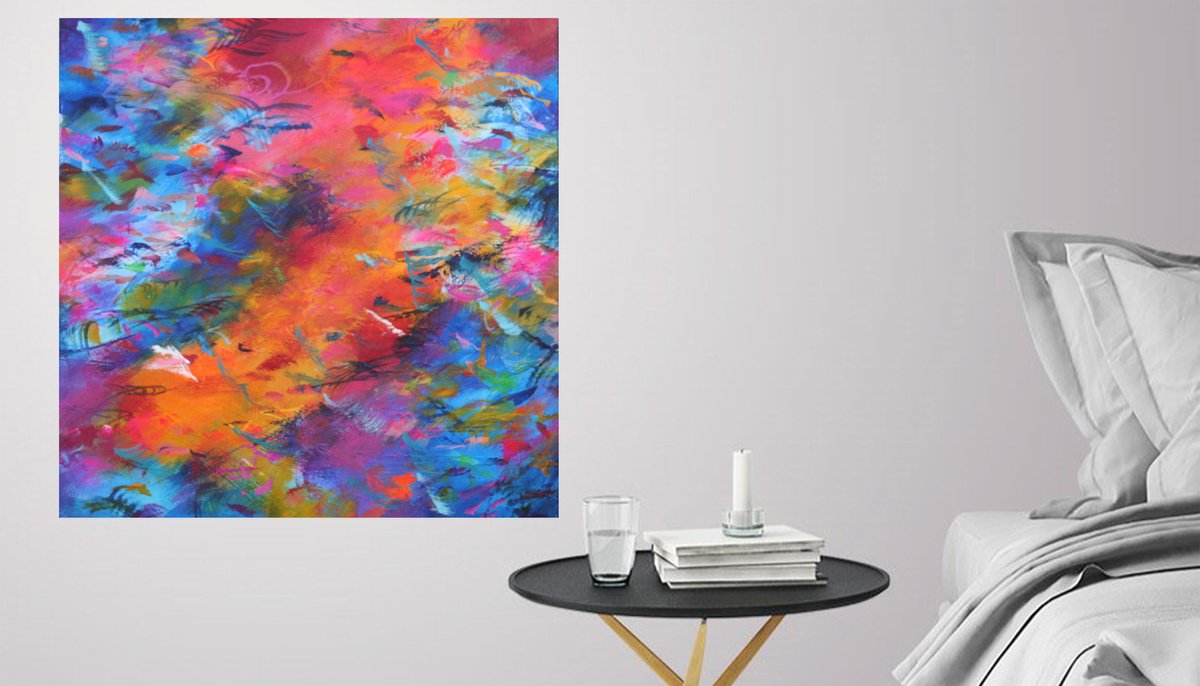 Abstract Acrylic Painting By Susan Wooler, 20 X 20", Summer Memories, Original Artwork