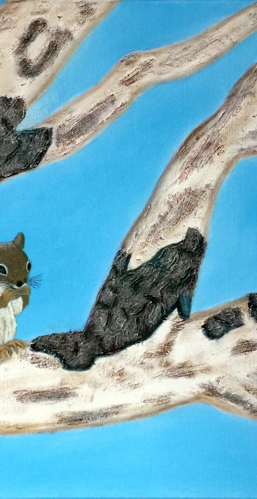 SQUIRREL ON OAK TREE BRANCH by Leslie Dannenberg