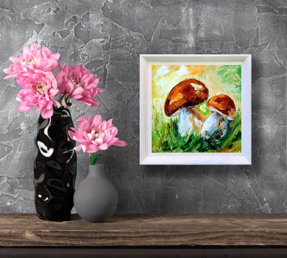 Mushroom Painting Forest Original Art Landscape Artwork Small Wall Art