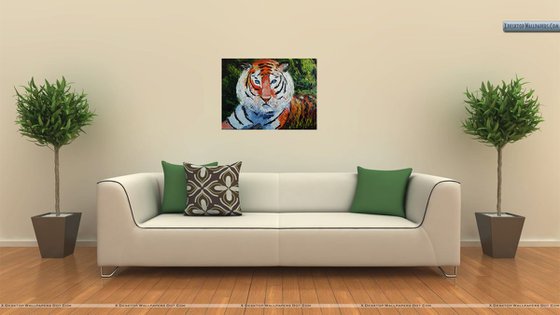 Thoughtful, tiger, animal, gift, original oil painting