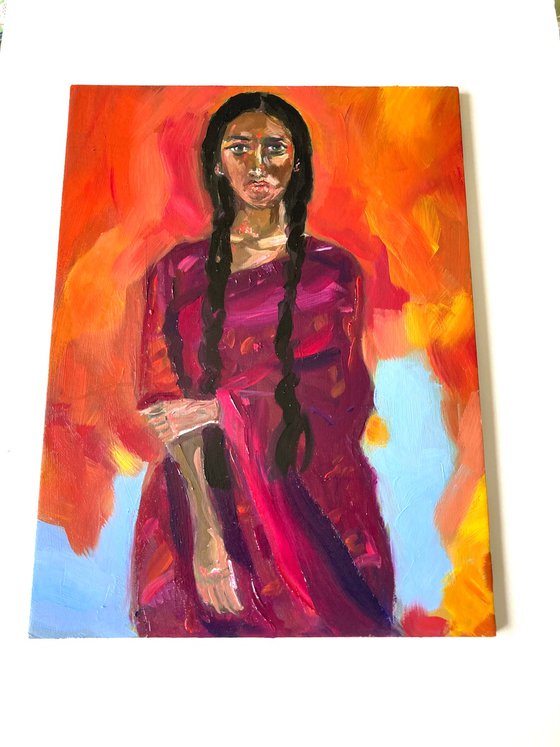 Woman wearing Silk Sari