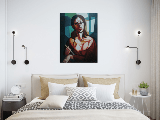 Diary (60x80cm, cubism, oil painting, ready to hang)