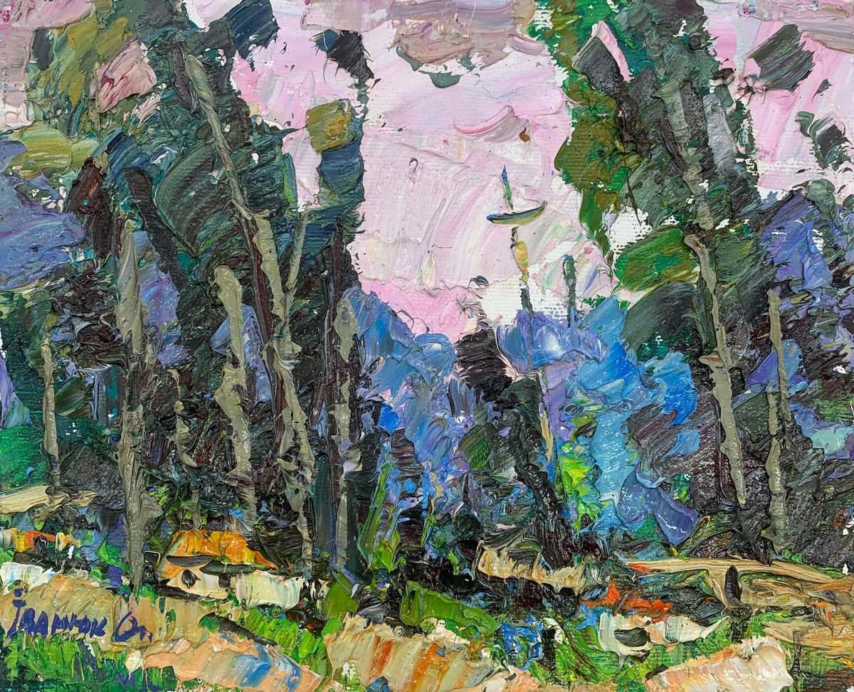 Impressionistic Landscape Oil Painting By Kalenyuk Alex, 10 X 8", The Rustle Of Poplars, Original Artwork