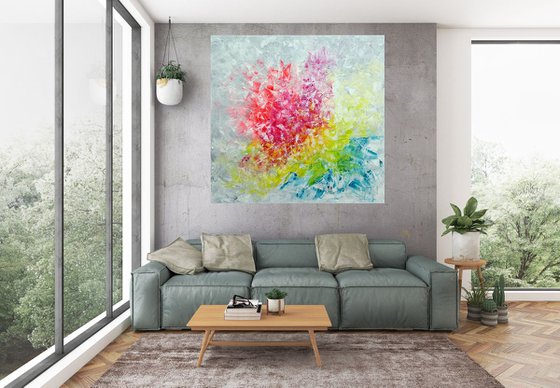 Frozen in time - XL colorful floral abstract painting