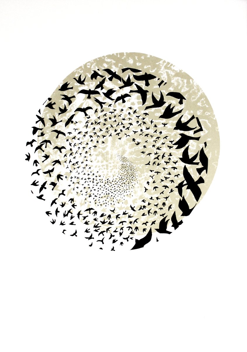 Graphic Animal Screenprint By Kath Edwards, 20 X 28", Murmuration, Original Artwork