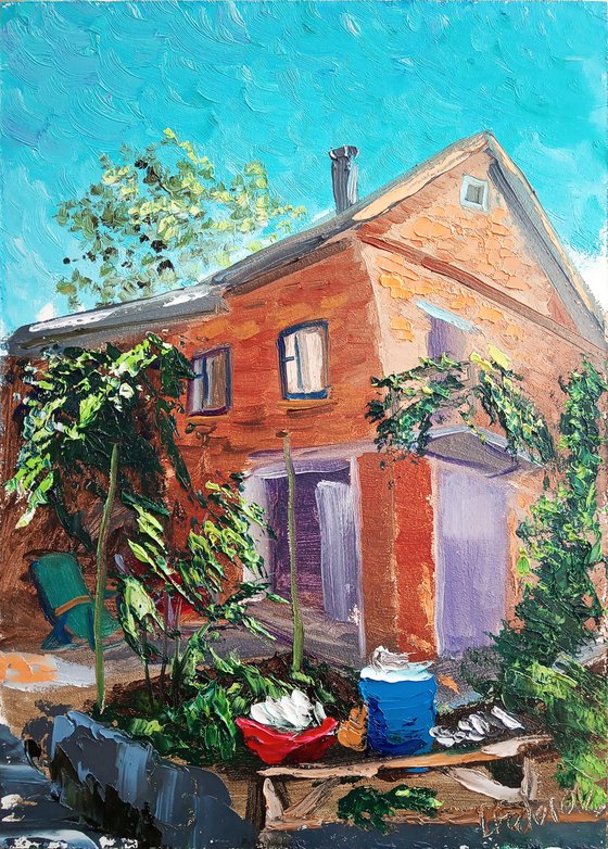 The yard of the country house Plein Air Painting