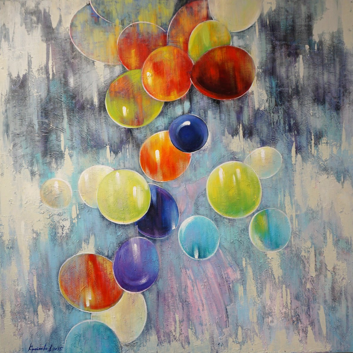 Impressionistic Landscape Oil Painting By Anastasiia Kraineva (Masniuk), 59 X 59, Birth Of A Rainbow, Original Artwork