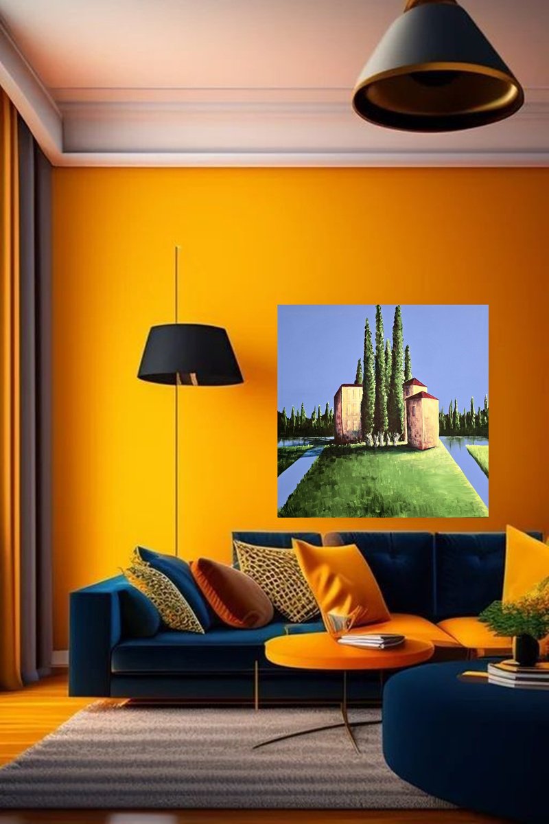 Impressionistic Landscape Acrylic Painting By Danijela Dan, 31 X 31, The Simmetry Of Provence Ii, Original Artwork